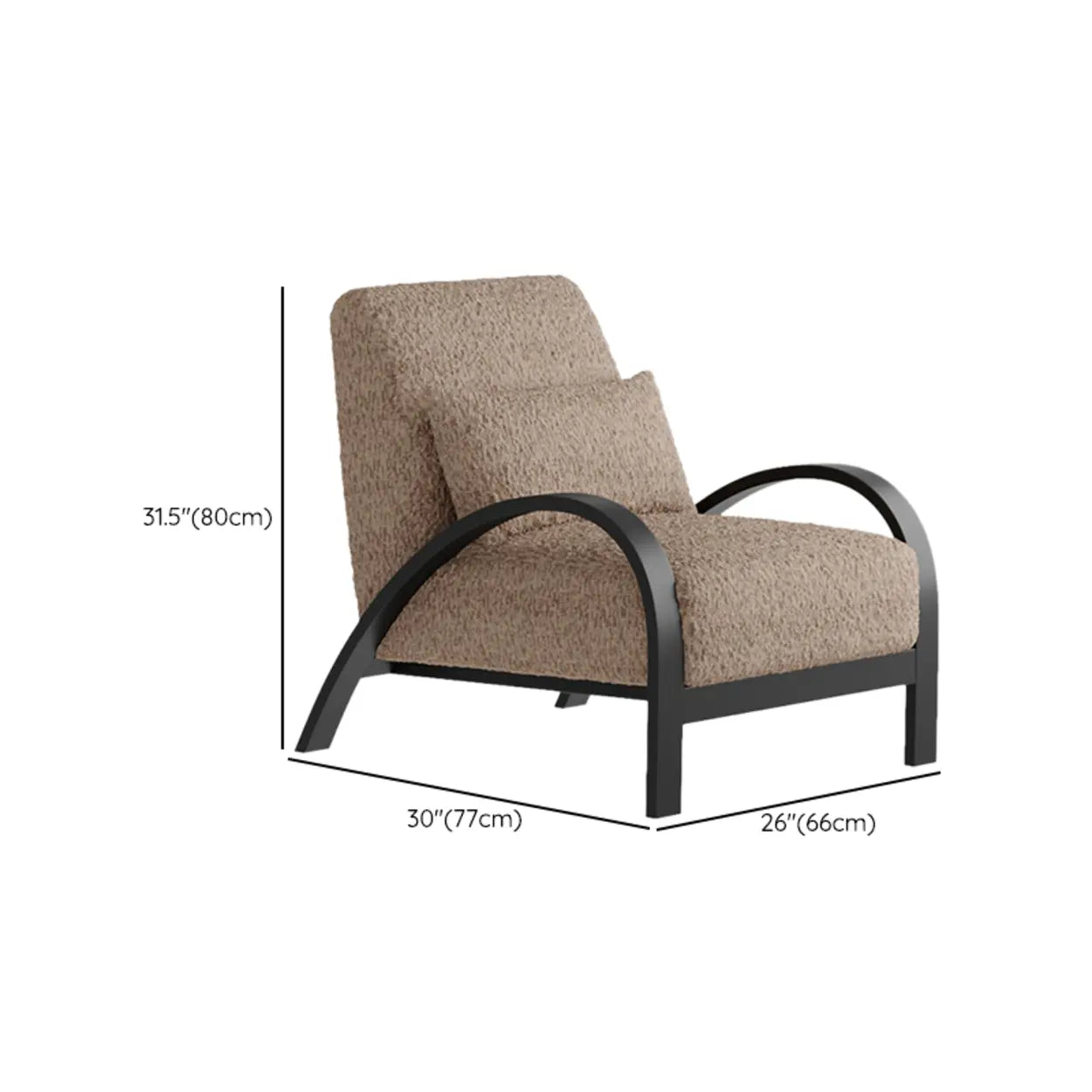 Mid-Century Beige Armrest Accent Chair with Pillow