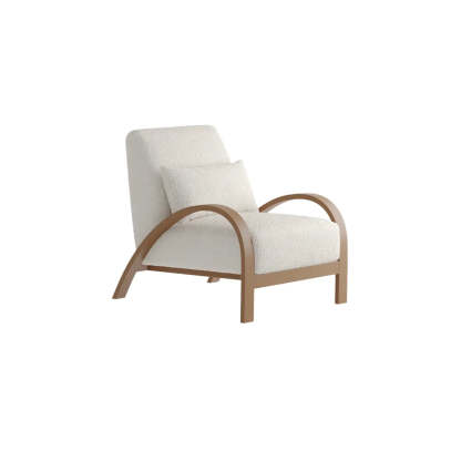 Mid-Century Beige Armrest Accent Chair with Pillow — Sherpa / Purple