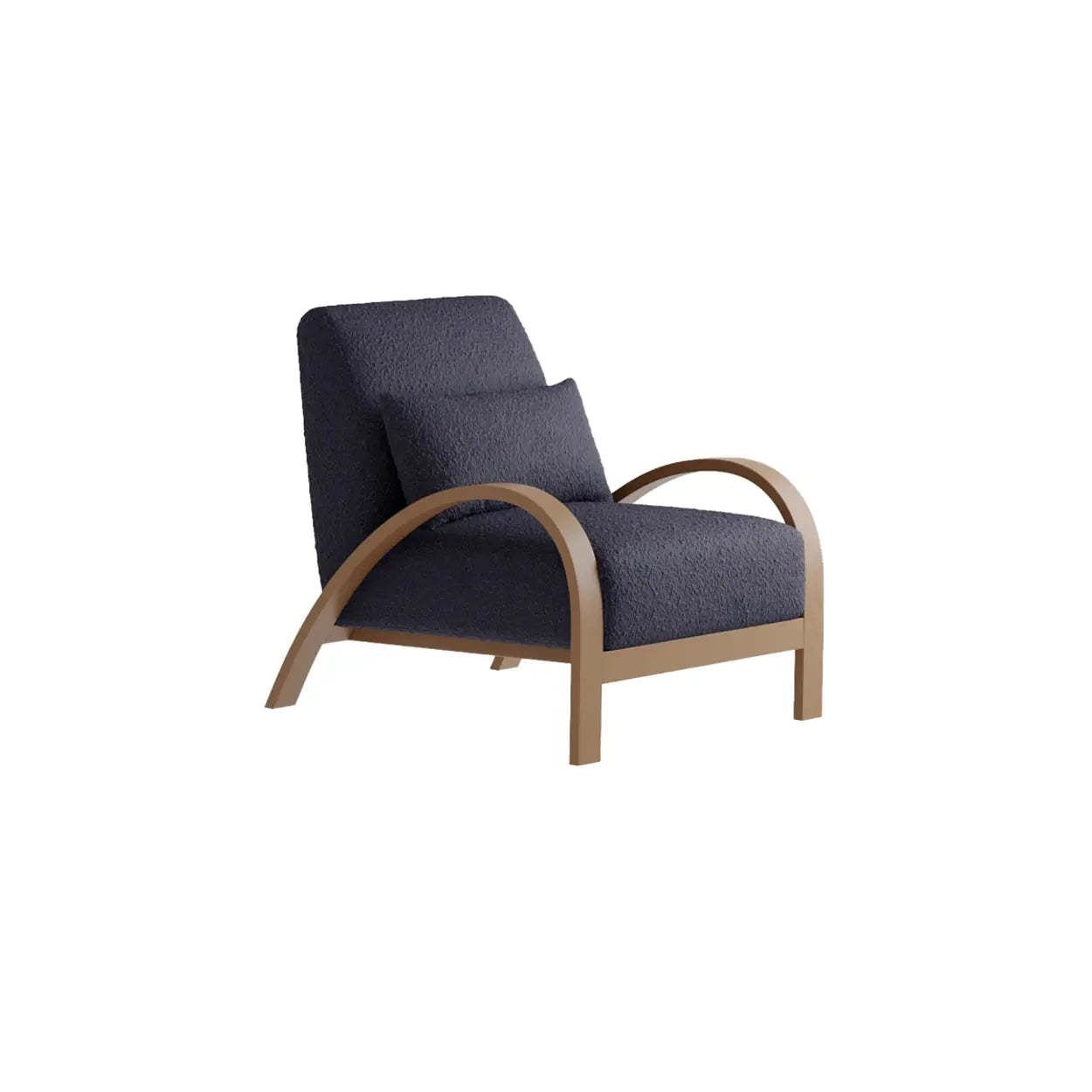 Mid-Century Beige Armrest Accent Chair with Pillow — Sherpa / Green