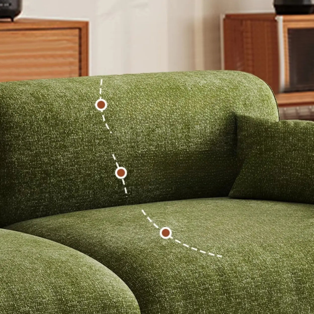 Mid-Century Olive Green Chenille Plush Sofa — Latex