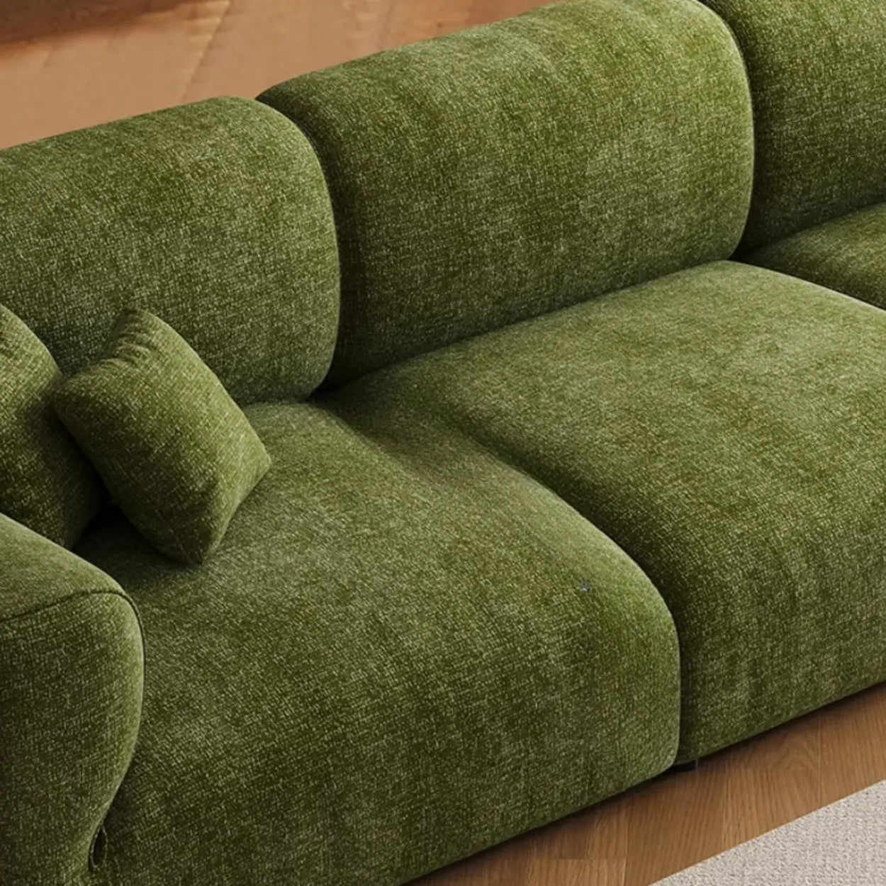 Mid-Century Olive Green Chenille Plush Sofa — Latex