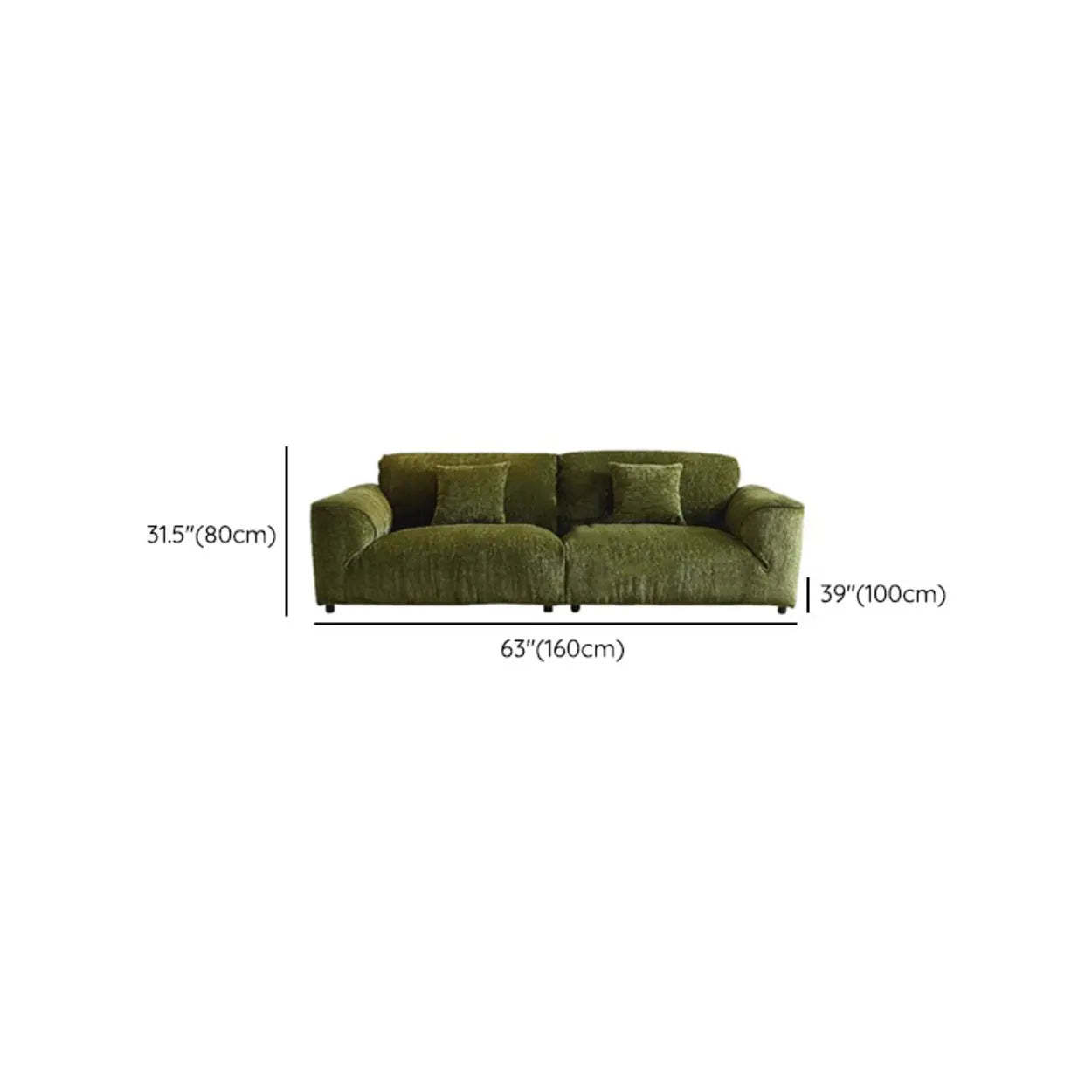 Mid-Century Olive Green Chenille Plush Sofa — Latex