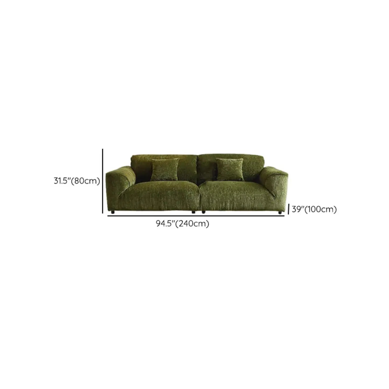 Mid-Century Olive Green Chenille Plush Sofa — Latex