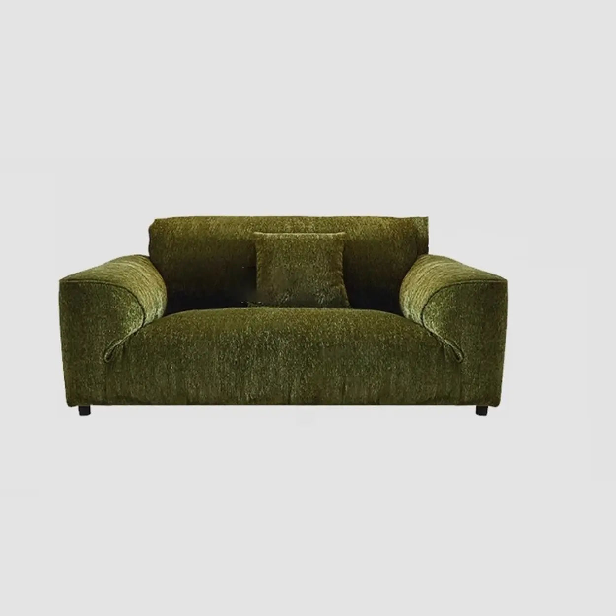 Mid-Century Olive Green Chenille Plush Sofa — Sponge
