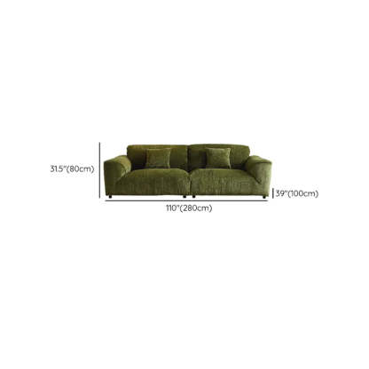 Mid-Century Olive Green Chenille Plush Sofa