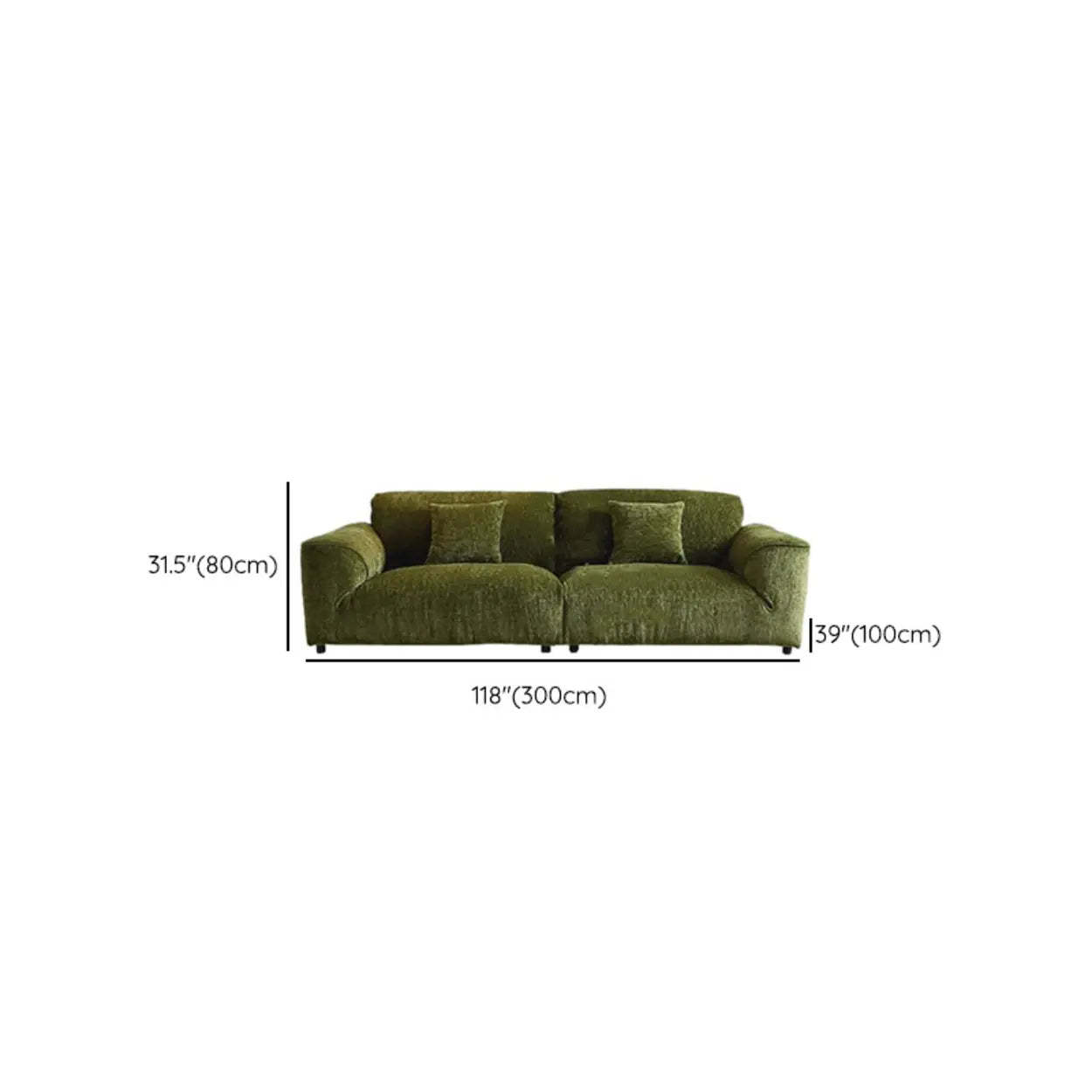 Mid-Century Olive Green Chenille Plush Sofa