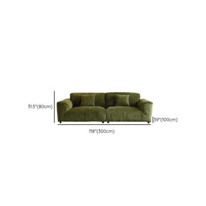 Mid-Century Olive Green Chenille Plush Sofa