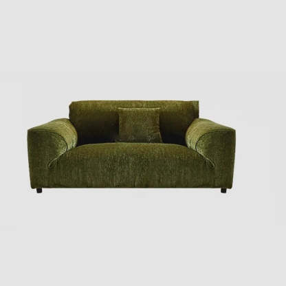 Mid-Century Olive Green Chenille Plush Sofa — Sponge