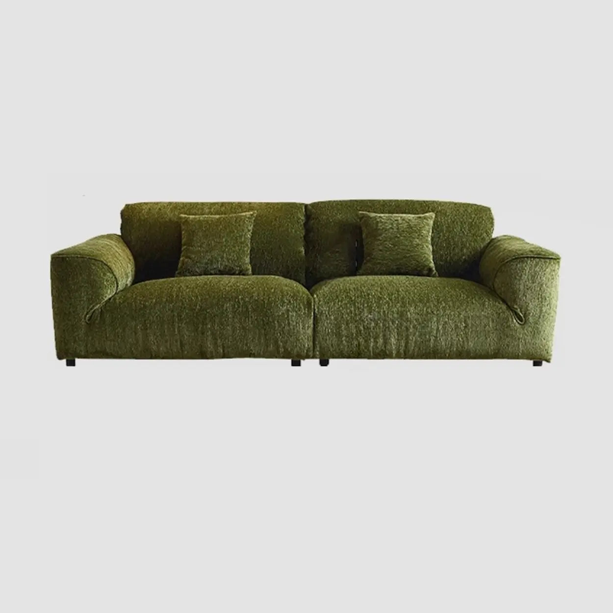 Mid-Century Olive Green Chenille Plush Sofa — Latex