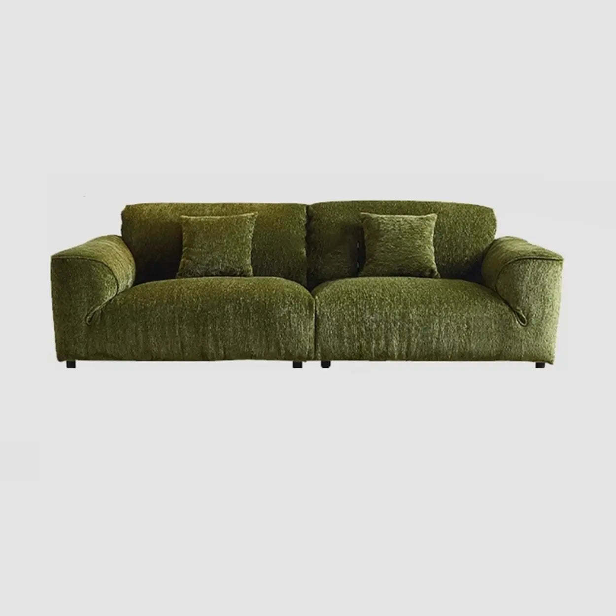 Mid-Century Olive Green Chenille Plush Sofa — Latex