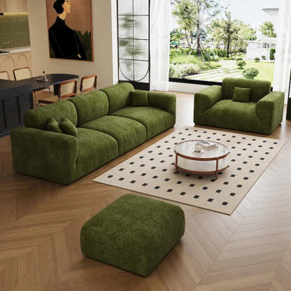 Mid-Century Olive Green Chenille Plush Sofa — Sponge