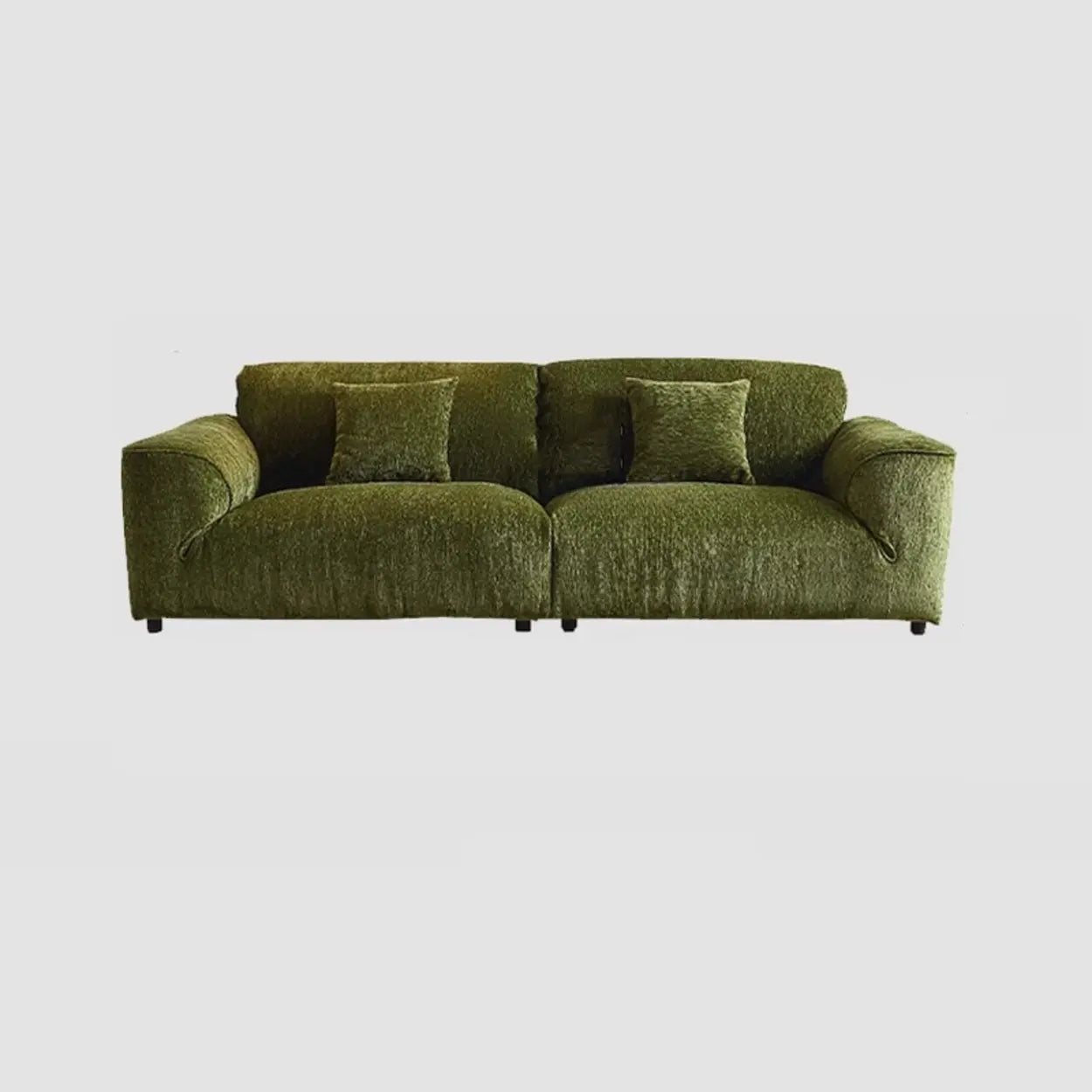 Mid-Century Olive Green Chenille Plush Sofa — Latex