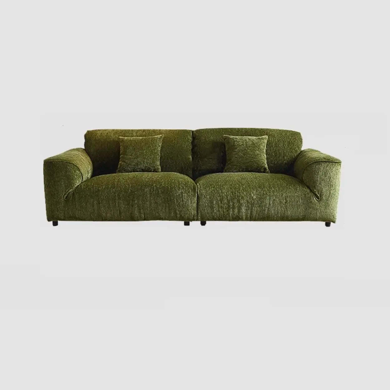 Mid-Century Olive Green Chenille Plush Sofa — Latex