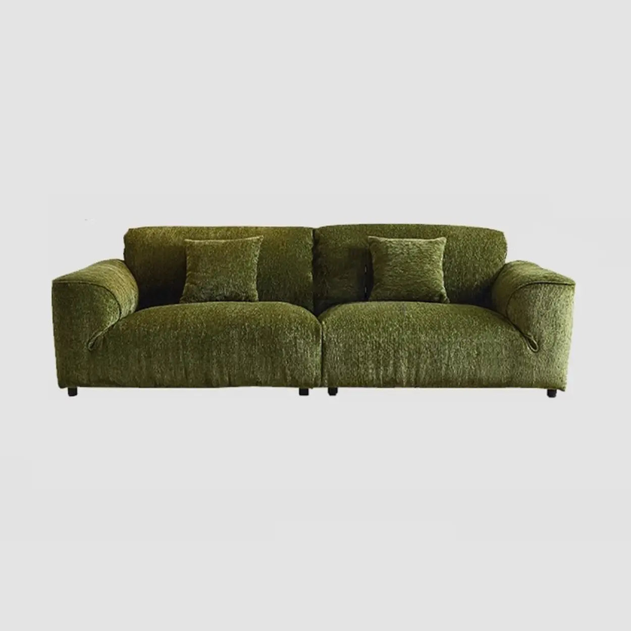 Mid-Century Olive Green Chenille Plush Sofa — Latex