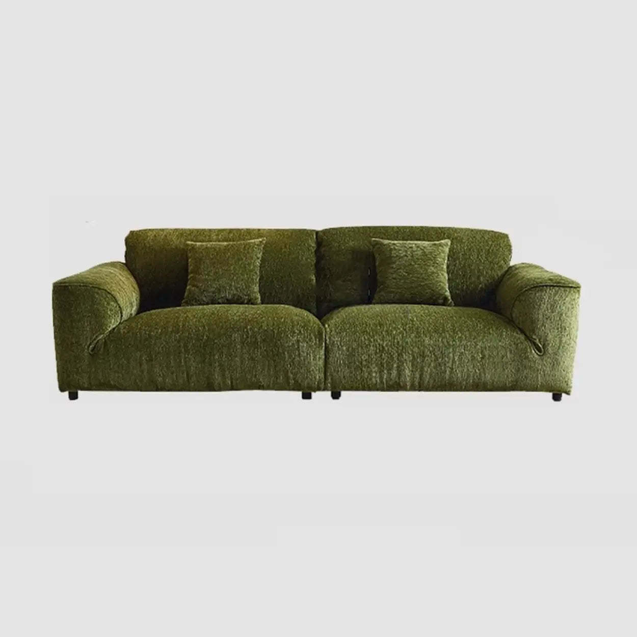 Mid-Century Olive Green Chenille Plush Sofa — Latex