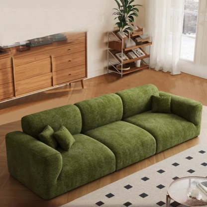 Mid-Century Olive Green Chenille Plush Sofa — Sponge