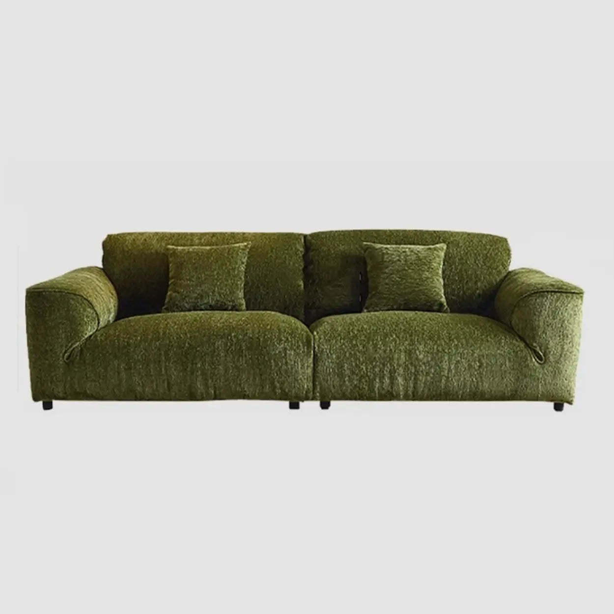 Mid-Century Olive Green Chenille Plush Sofa — Latex