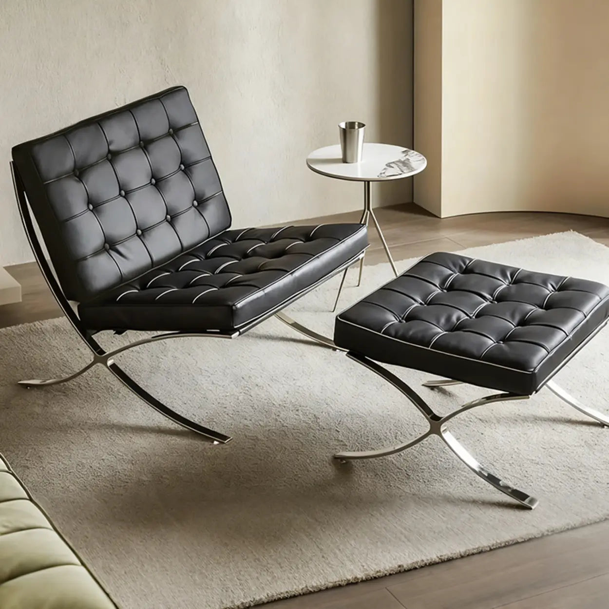 Mid-Century Black Leather Lazy Lounge Chair