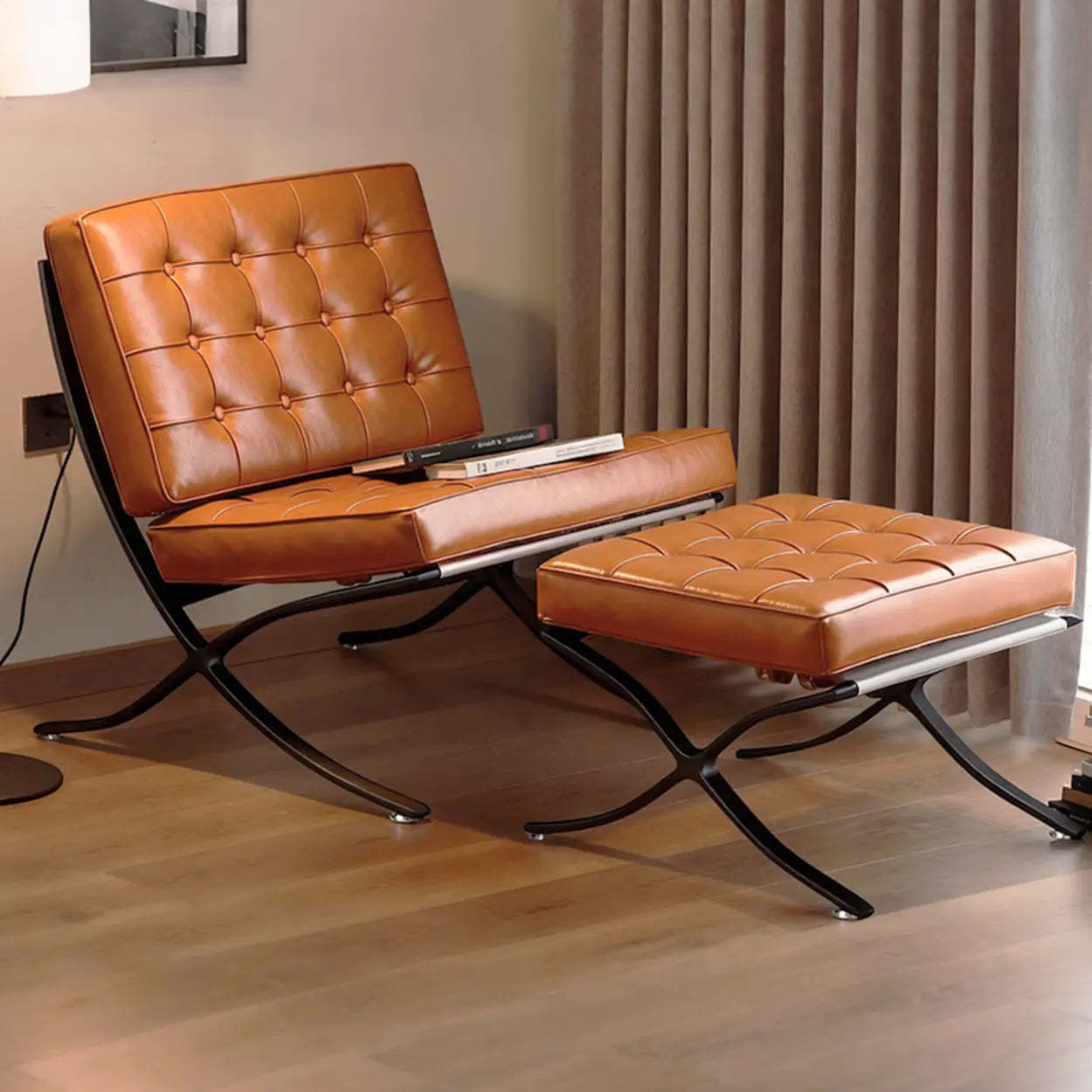 Mid-Century Black Leather Lazy Lounge Chair — Black/Black / Without Footrest