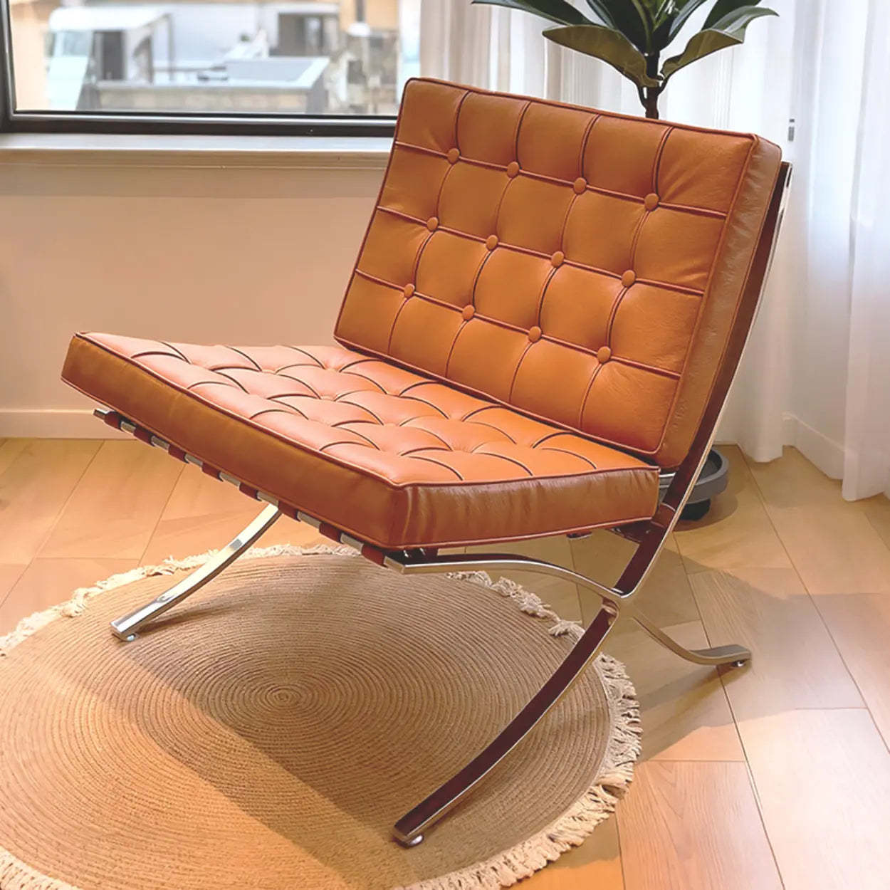 Mid-Century Black Leather Lazy Lounge Chair — Brown/Shiny Sliver / Without Footrest