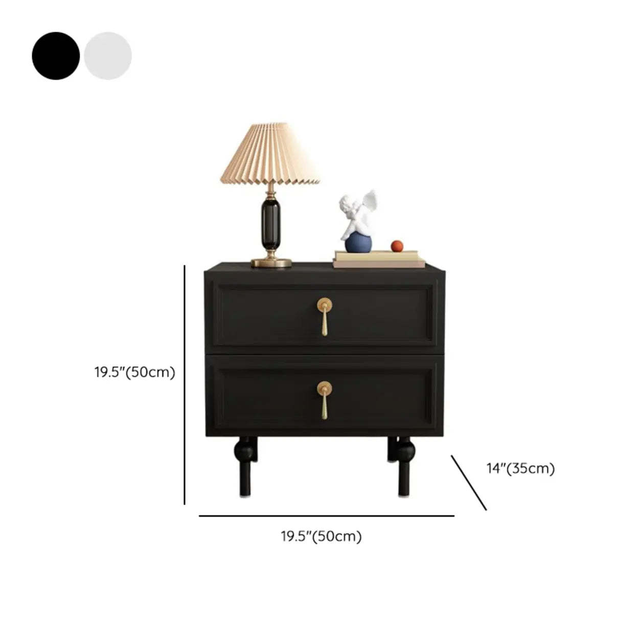 Mid-Century Black Wood 2-Drawer Nightstand