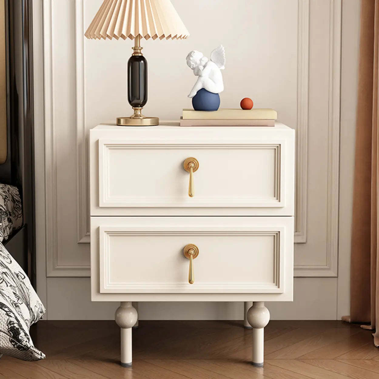 Mid-Century Black Wood 2-Drawer Nightstand