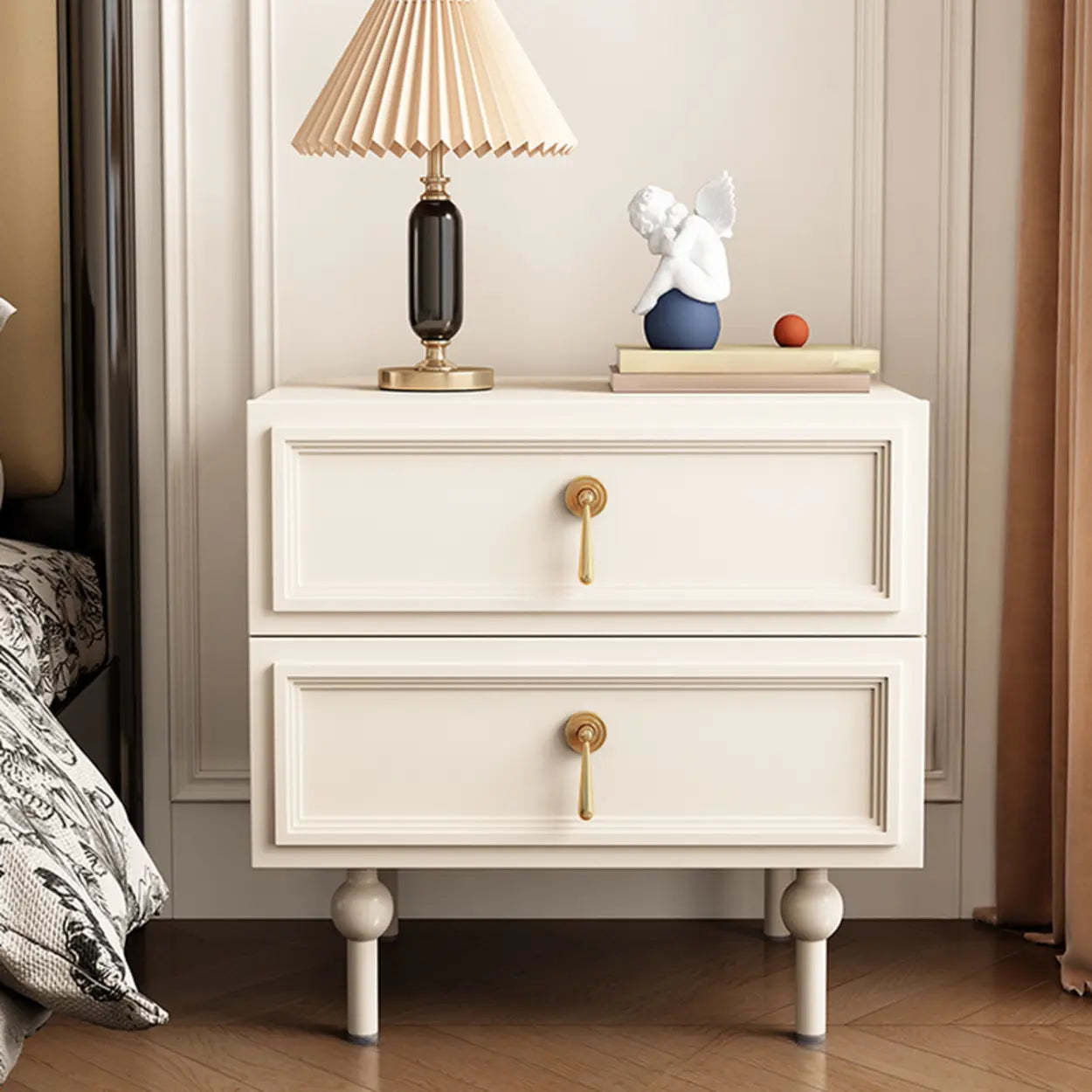 Mid-Century Black Wood 2-Drawer Nightstand