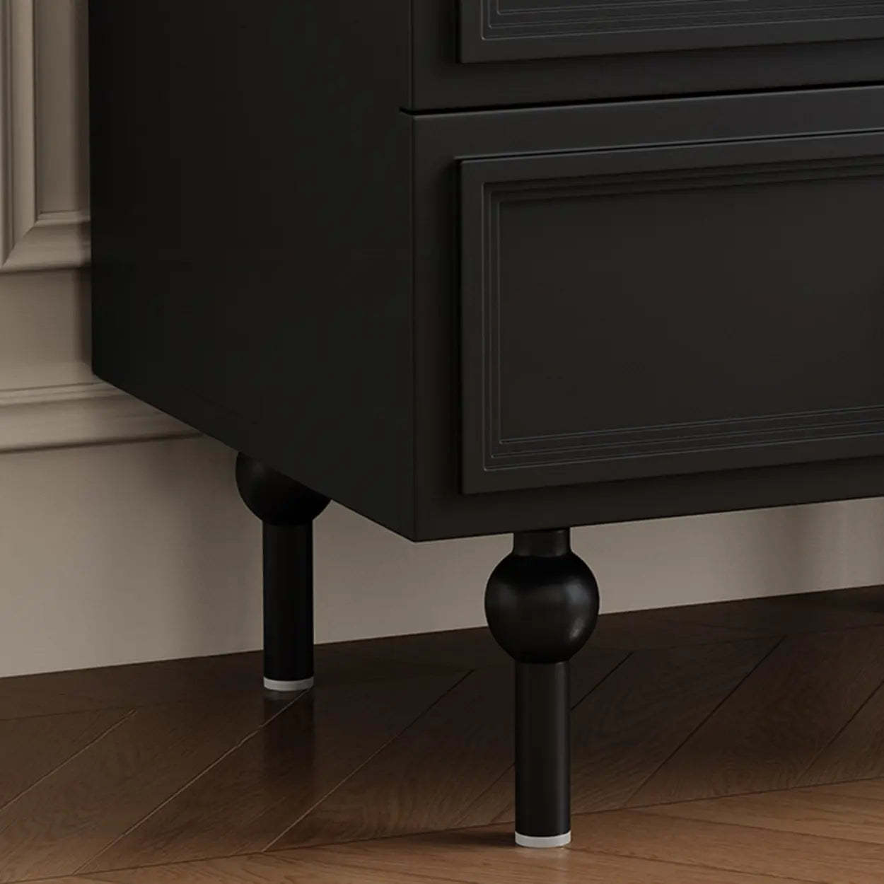 Mid-Century Black Wood 2-Drawer Nightstand