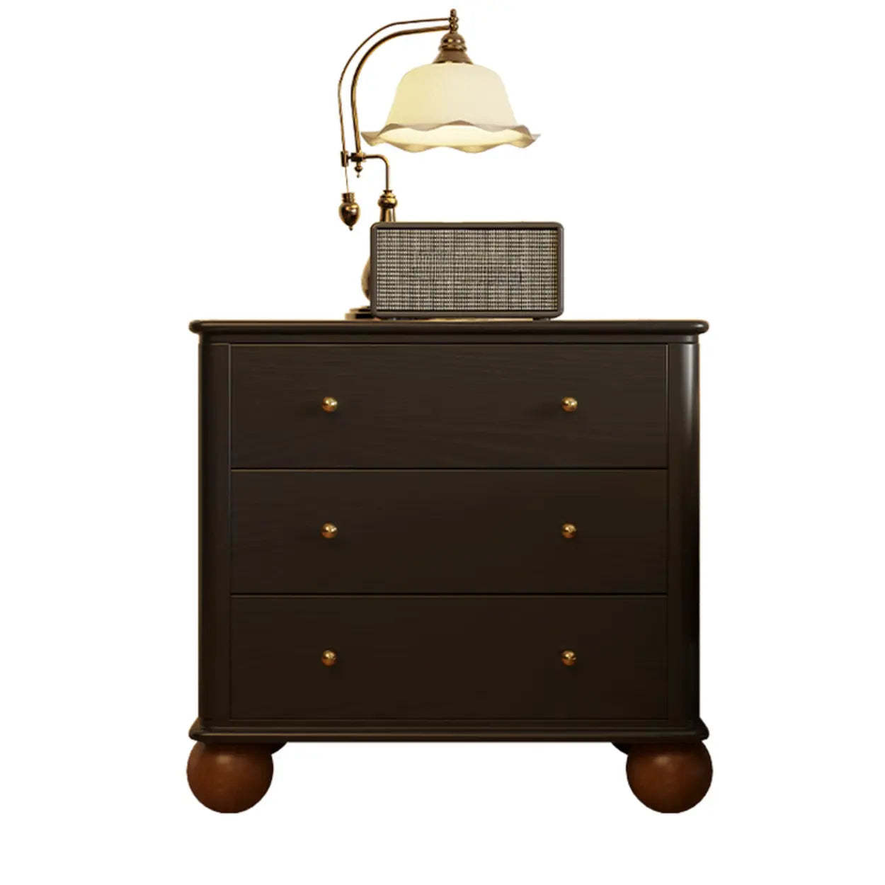Mid-Century Black Wood Nightstand with Drawers