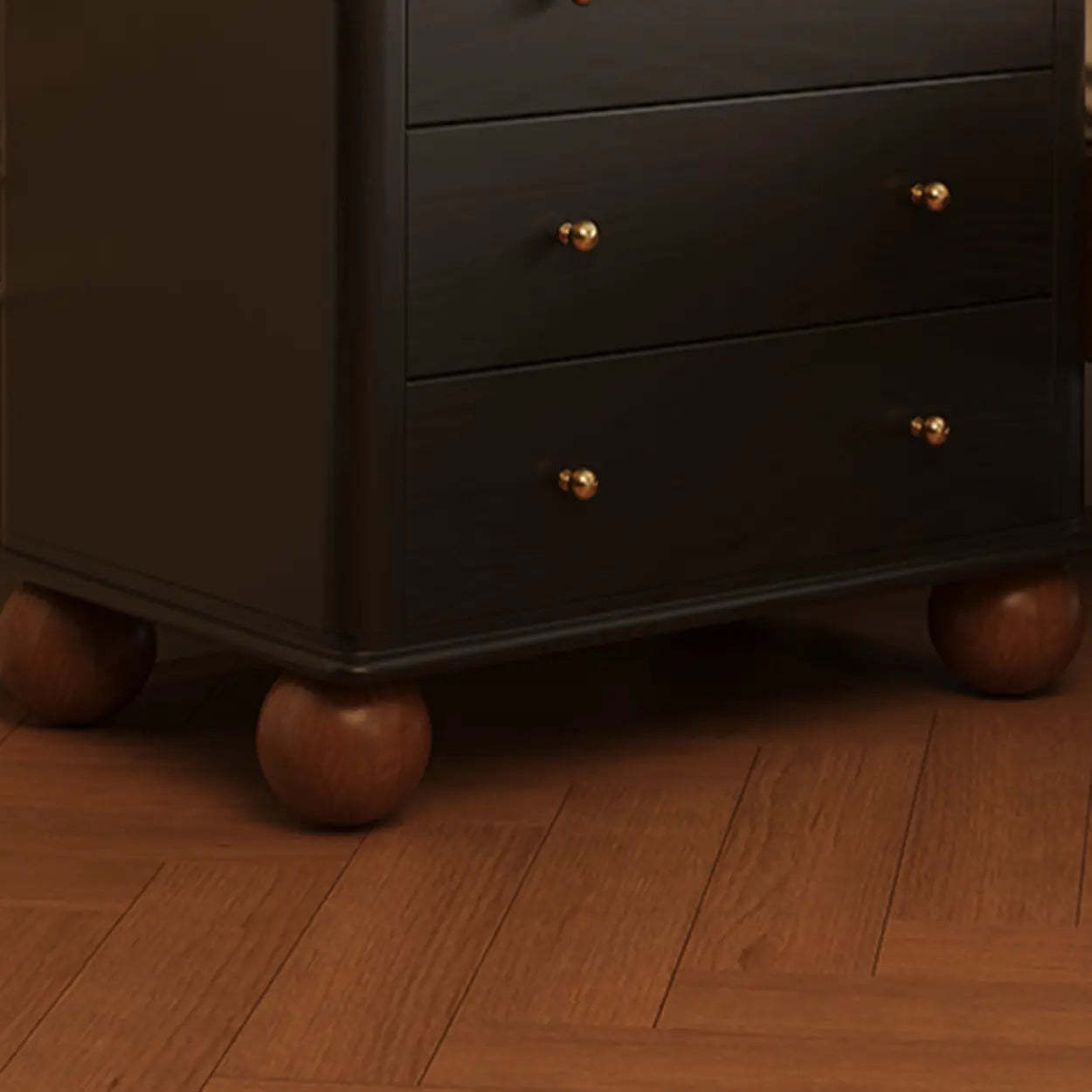 Mid-Century Black Wood Nightstand with Drawers