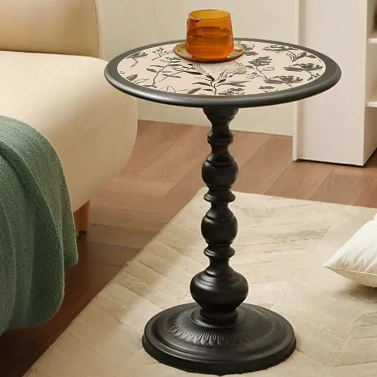 Mid-Century Modern Black Wood Pedestal Side Table