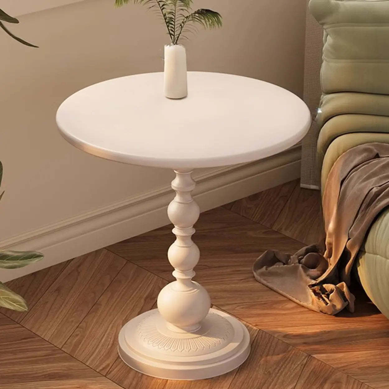 Mid-Century Modern Black Wood Pedestal Side Table