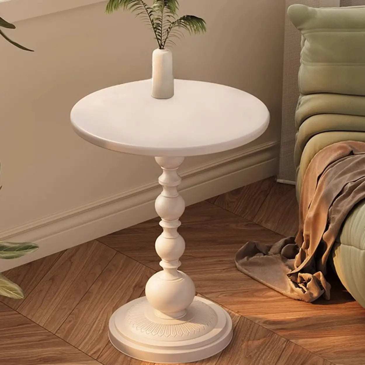 Mid-Century Modern Black Wood Pedestal Side Table — Black-White