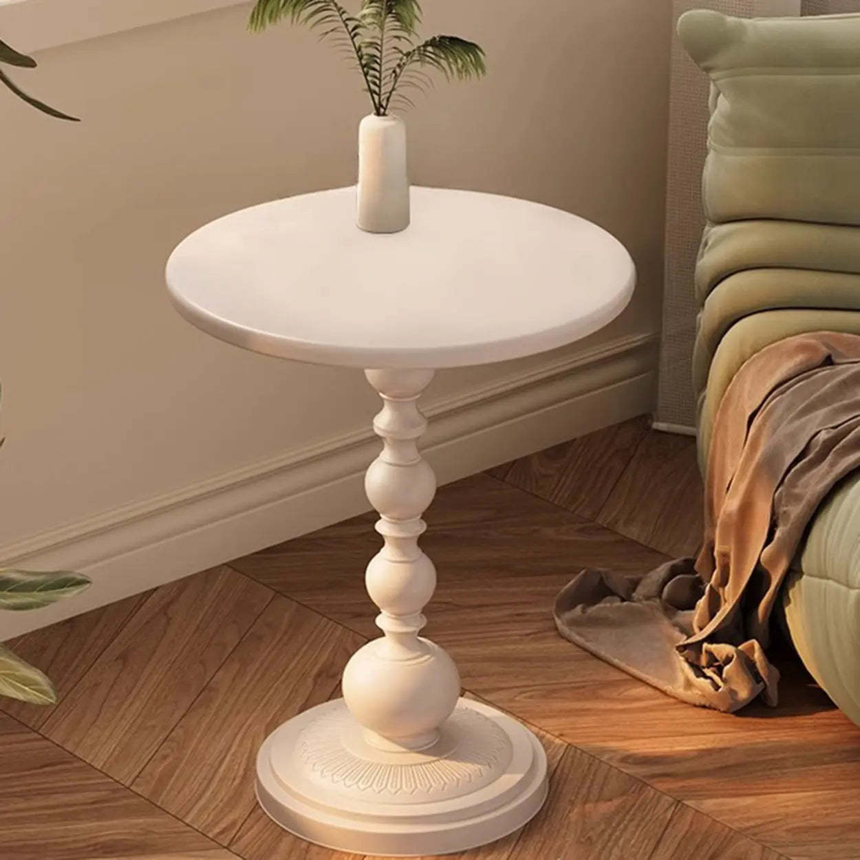 Mid-Century Modern Black Wood Pedestal Side Table — Black-White