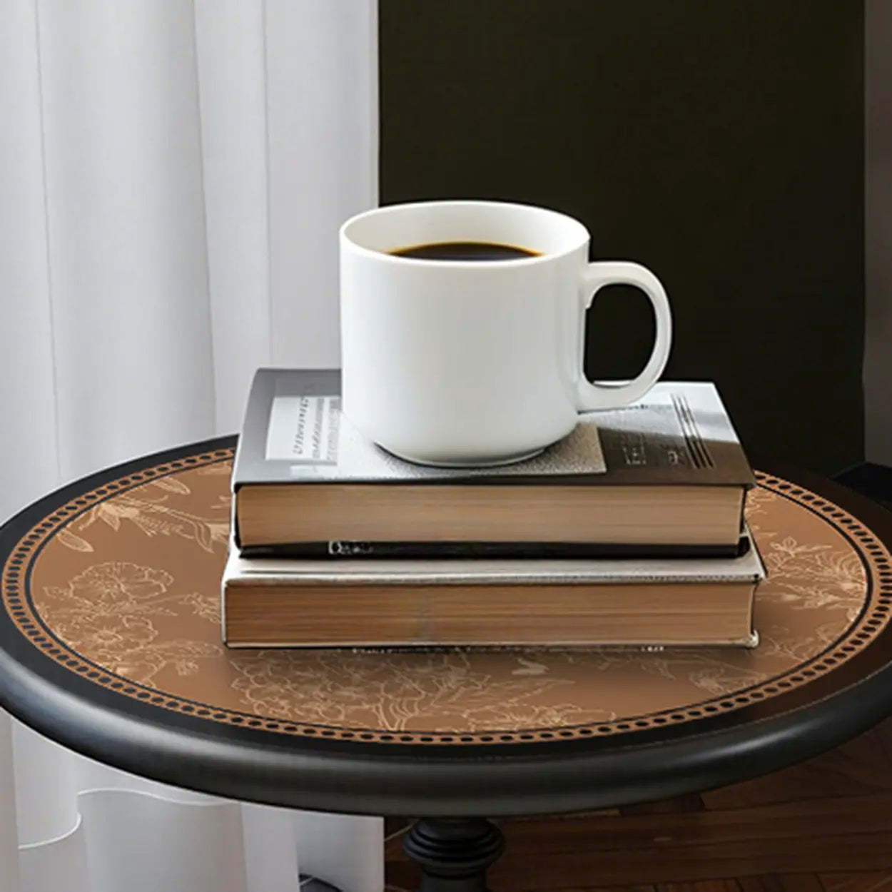Mid-Century Modern Black Wood Pedestal Side Table — Black-Yellow