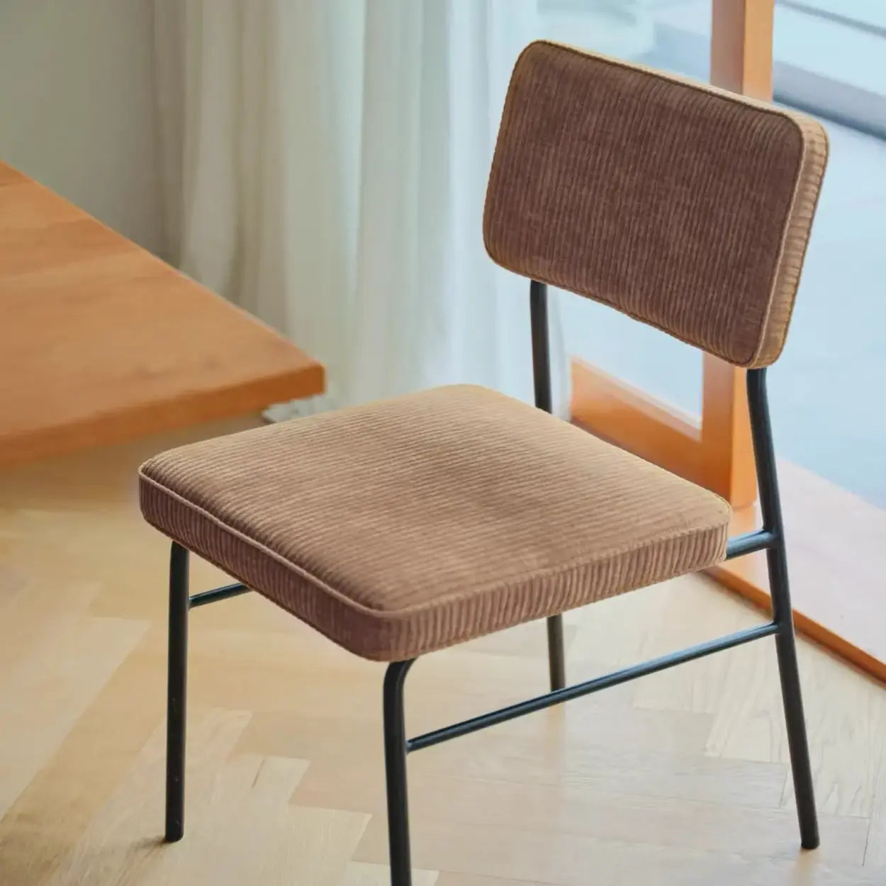 Mid-Century Brown Corduroy Upholstered Dining Chair — 2 Piece Set / Light Brown