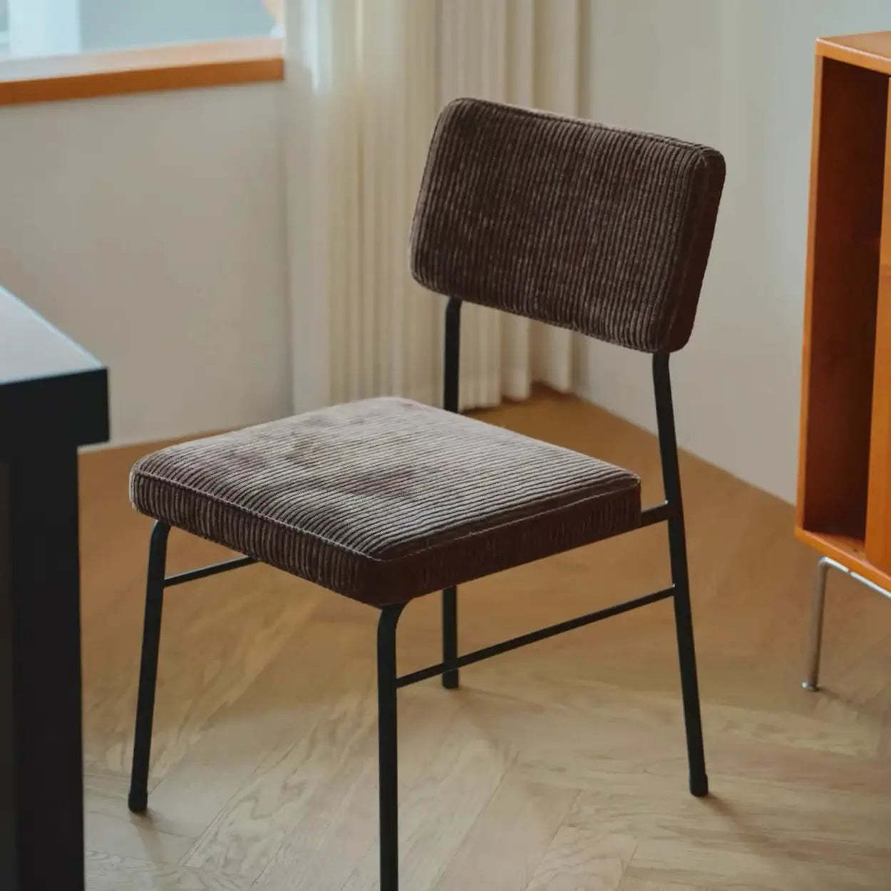 Mid-Century Brown Corduroy Upholstered Dining Chair