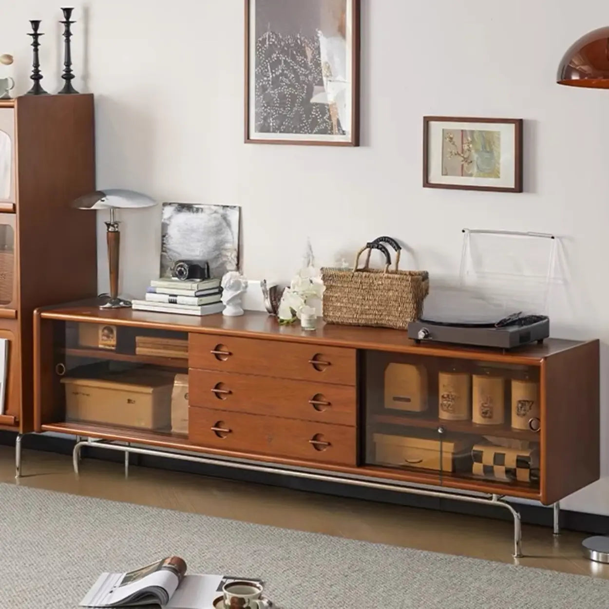 Mid-Century Modern Brown Drawer TV Stand