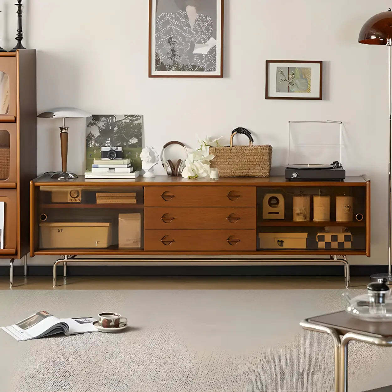 Mid-Century Modern Brown Drawer TV Stand