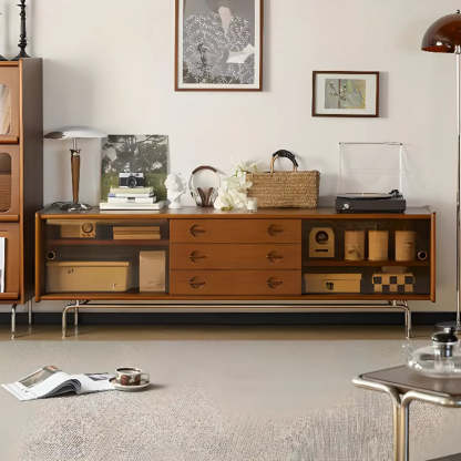 Mid-Century Modern Brown Drawer TV Stand