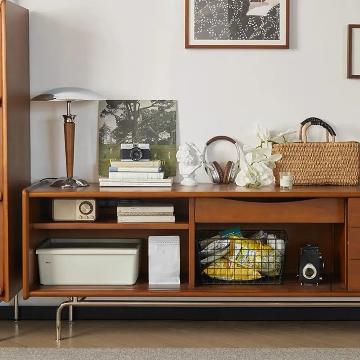 Mid-Century Modern Brown Drawer TV Stand