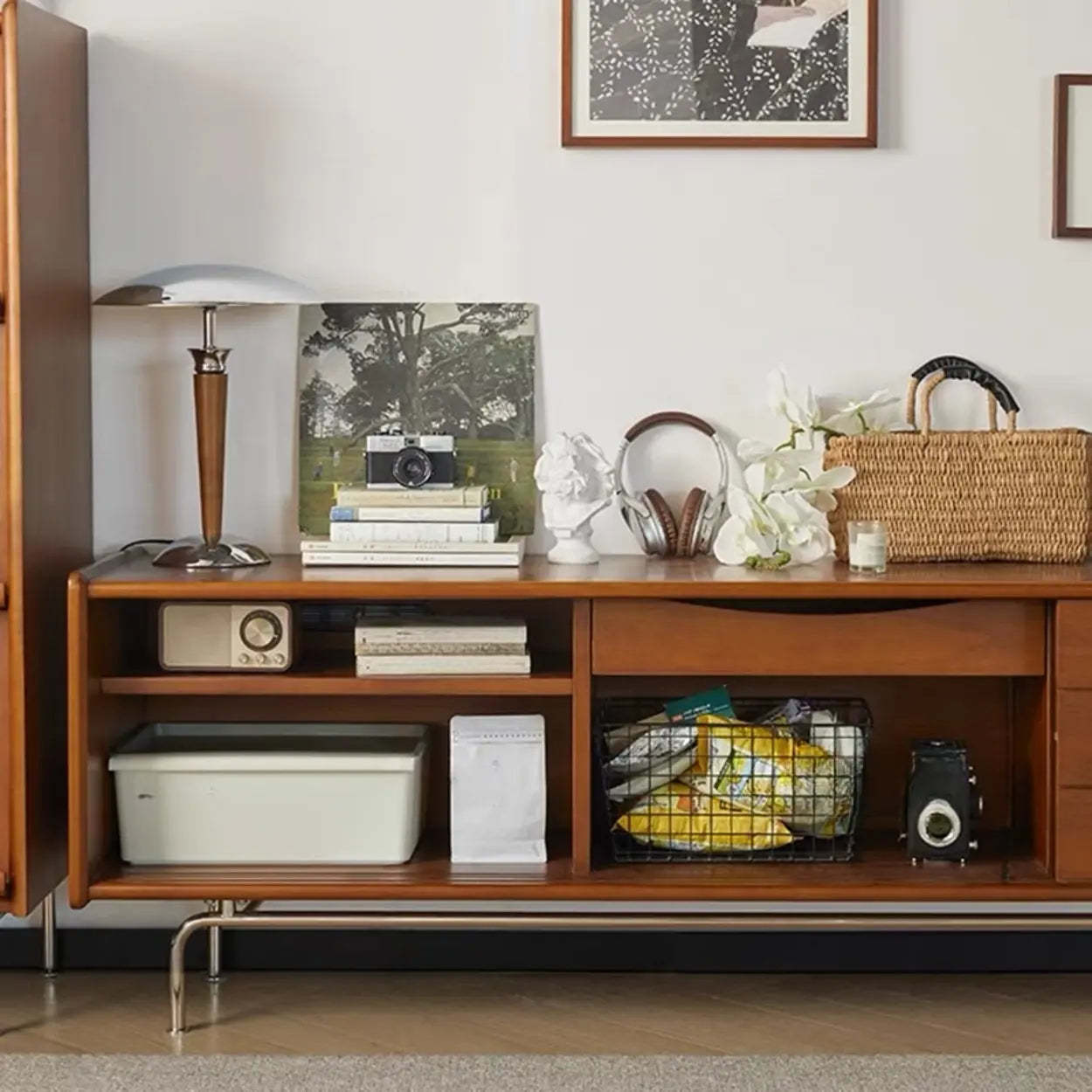 Mid-Century Modern Brown Drawer TV Stand