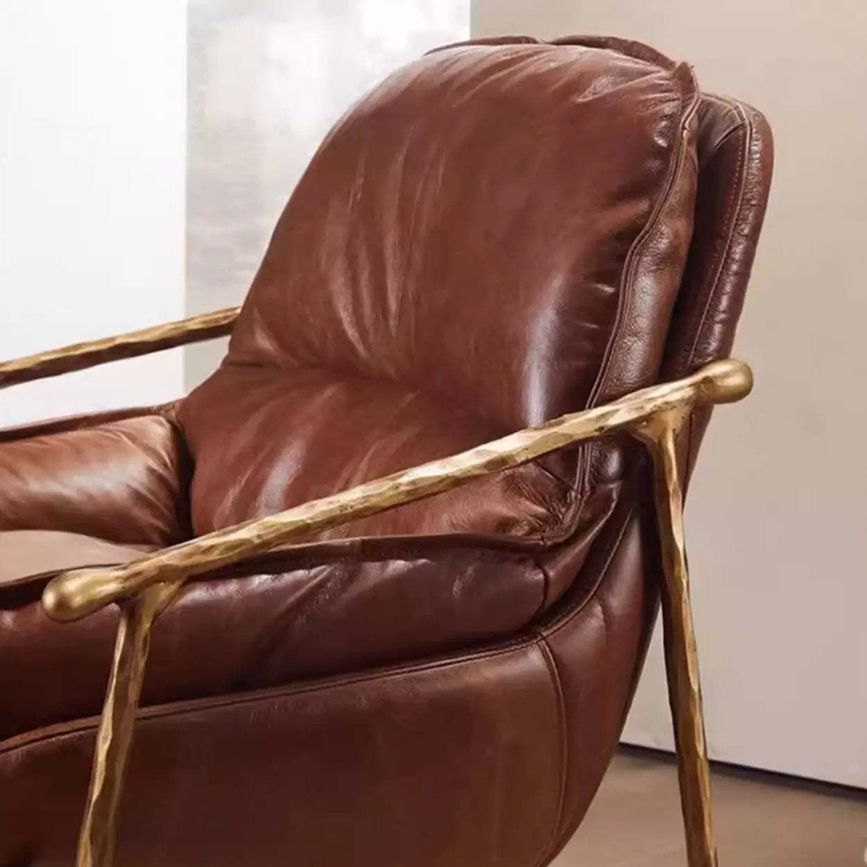 Mid-Century Brown Leather Arm Accent Chair