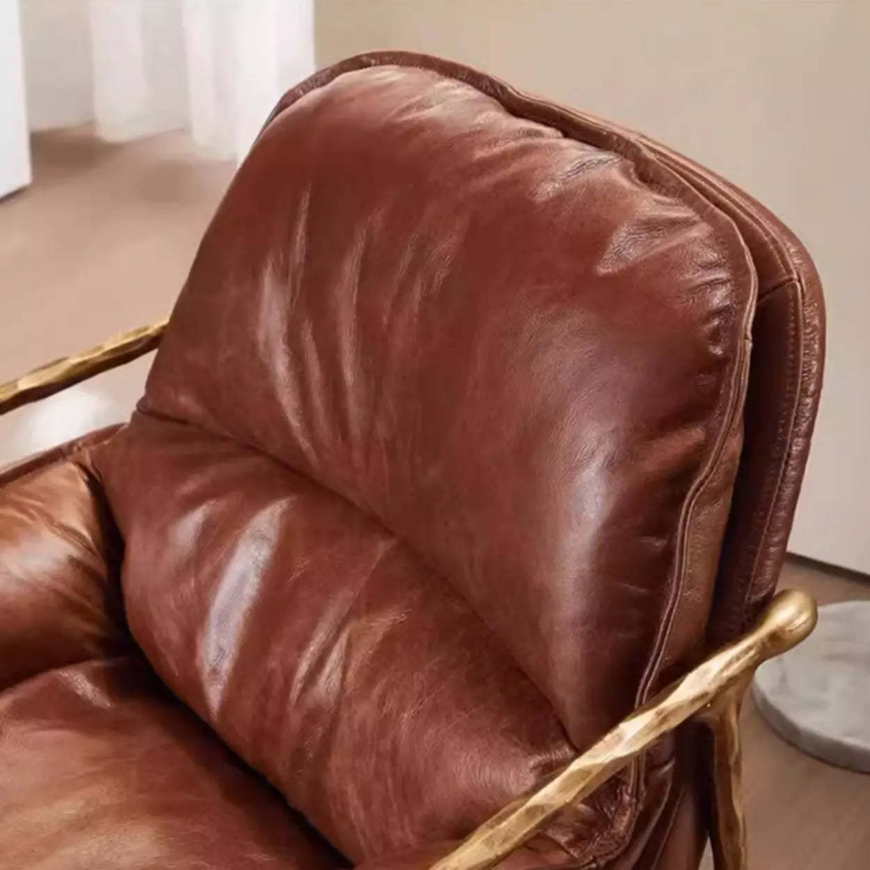 Mid-Century Brown Leather Arm Accent Chair