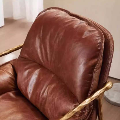 Mid-Century Brown Leather Arm Accent Chair