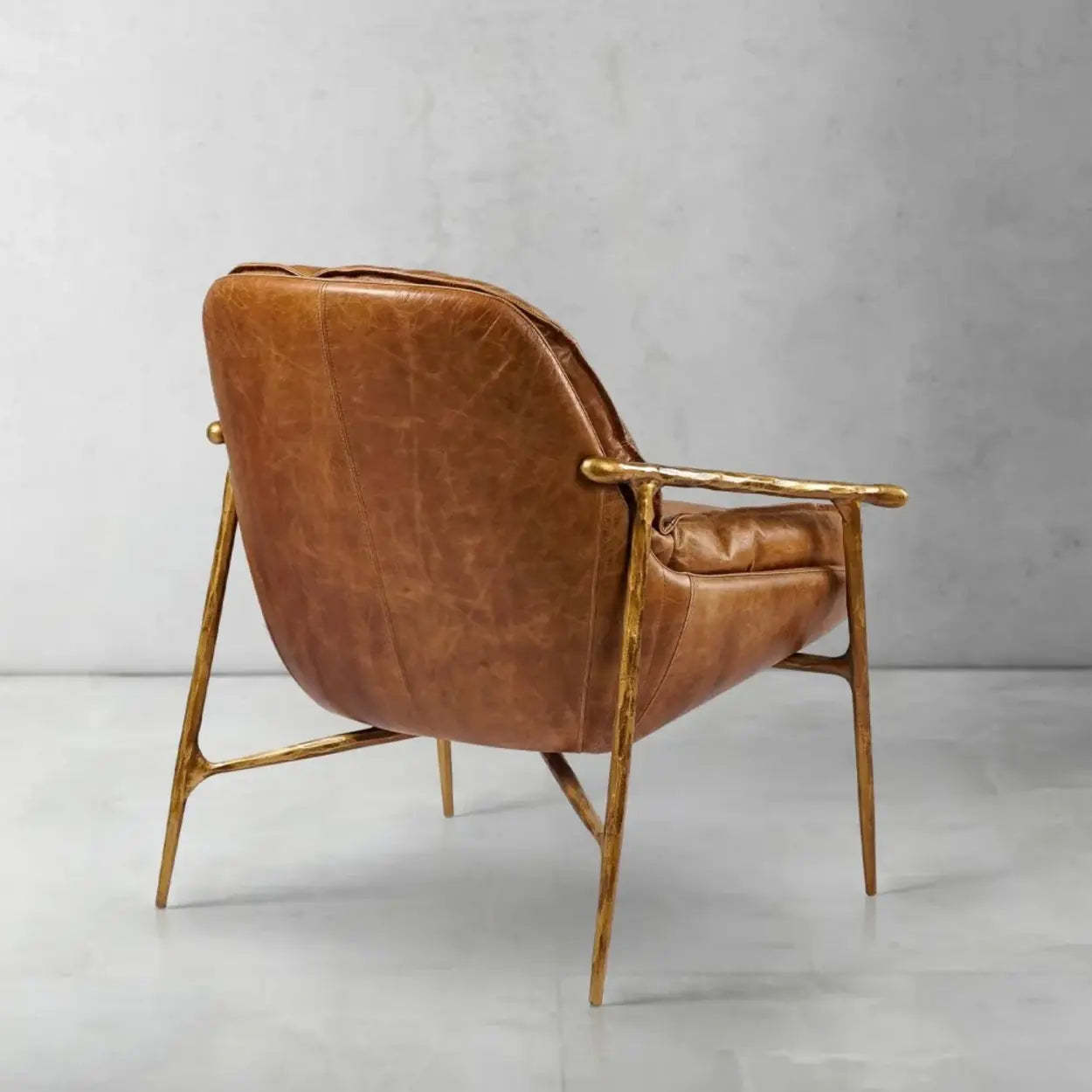 Mid-Century Brown Leather Arm Accent Chair