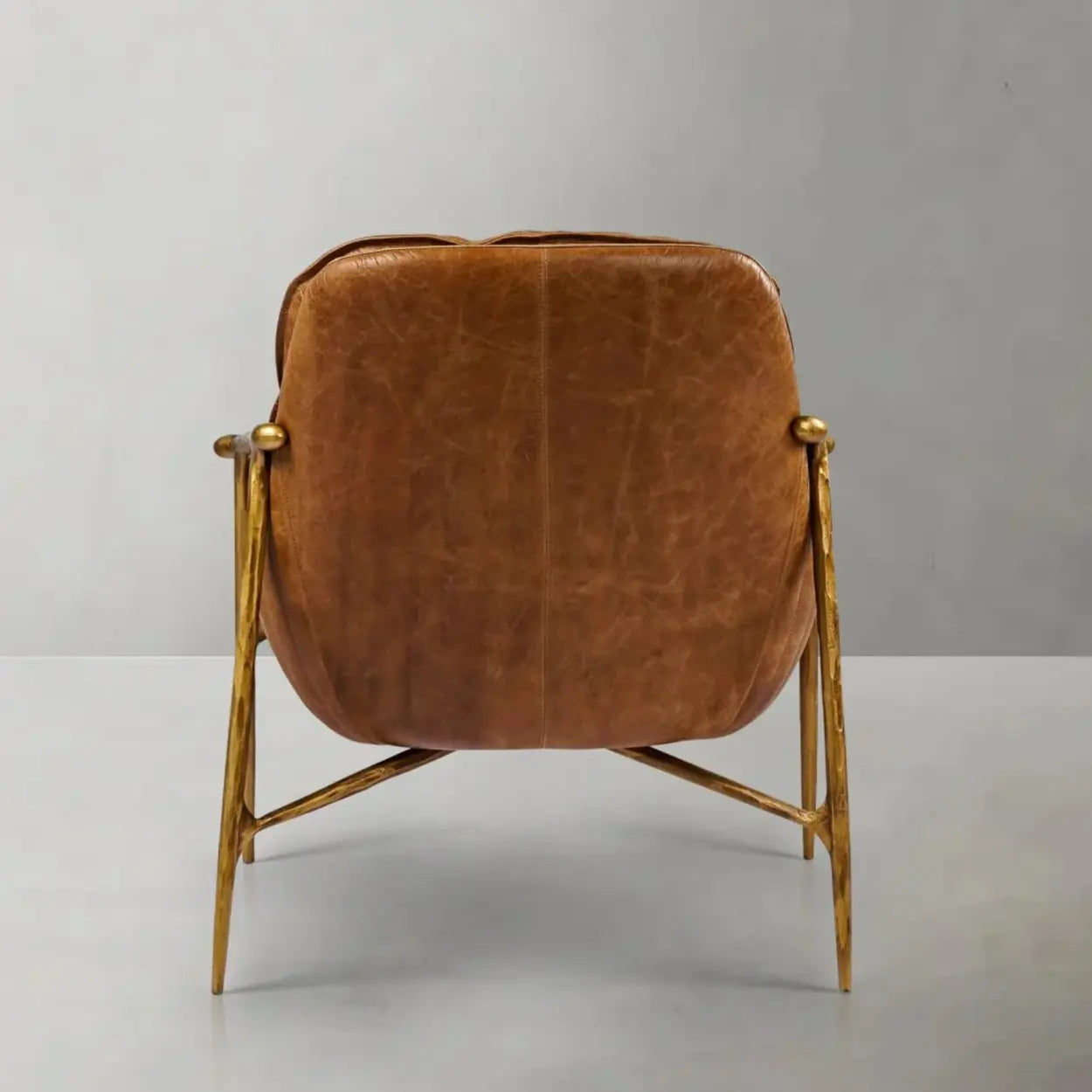 Mid-Century Brown Leather Arm Accent Chair