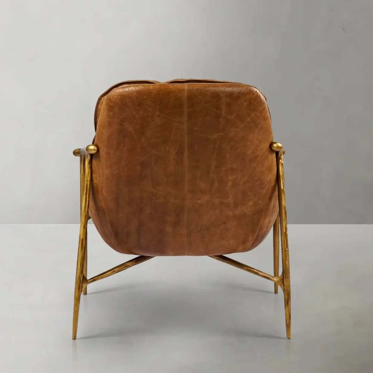 Mid-Century Brown Leather Arm Accent Chair