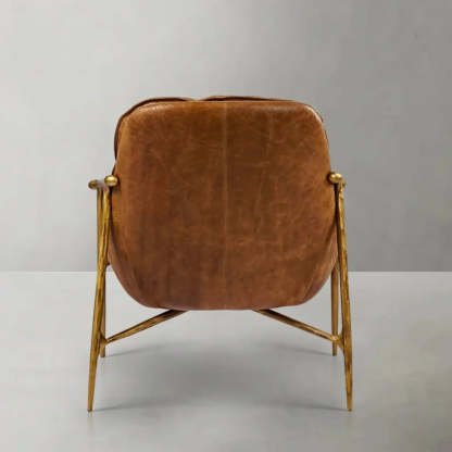 Mid-Century Brown Leather Arm Accent Chair