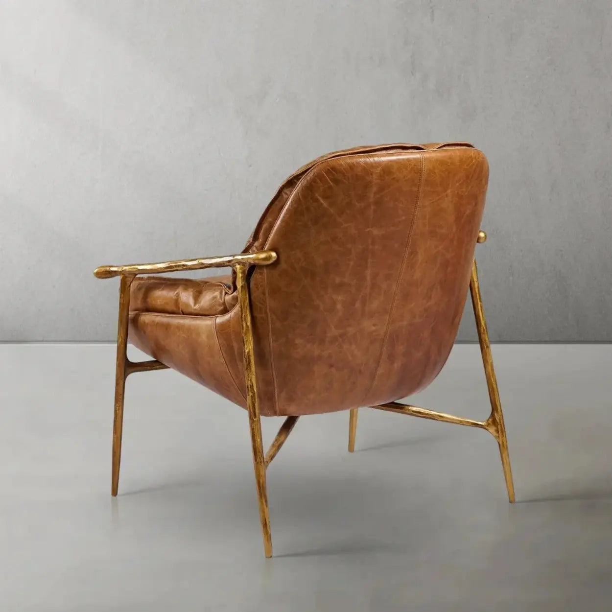 Mid-Century Brown Leather Arm Accent Chair